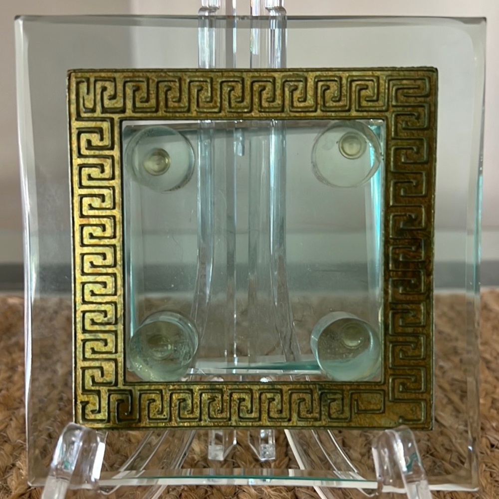 Vintage Kristal Art Inlayed Gold Glass Signed‎ Display Dish